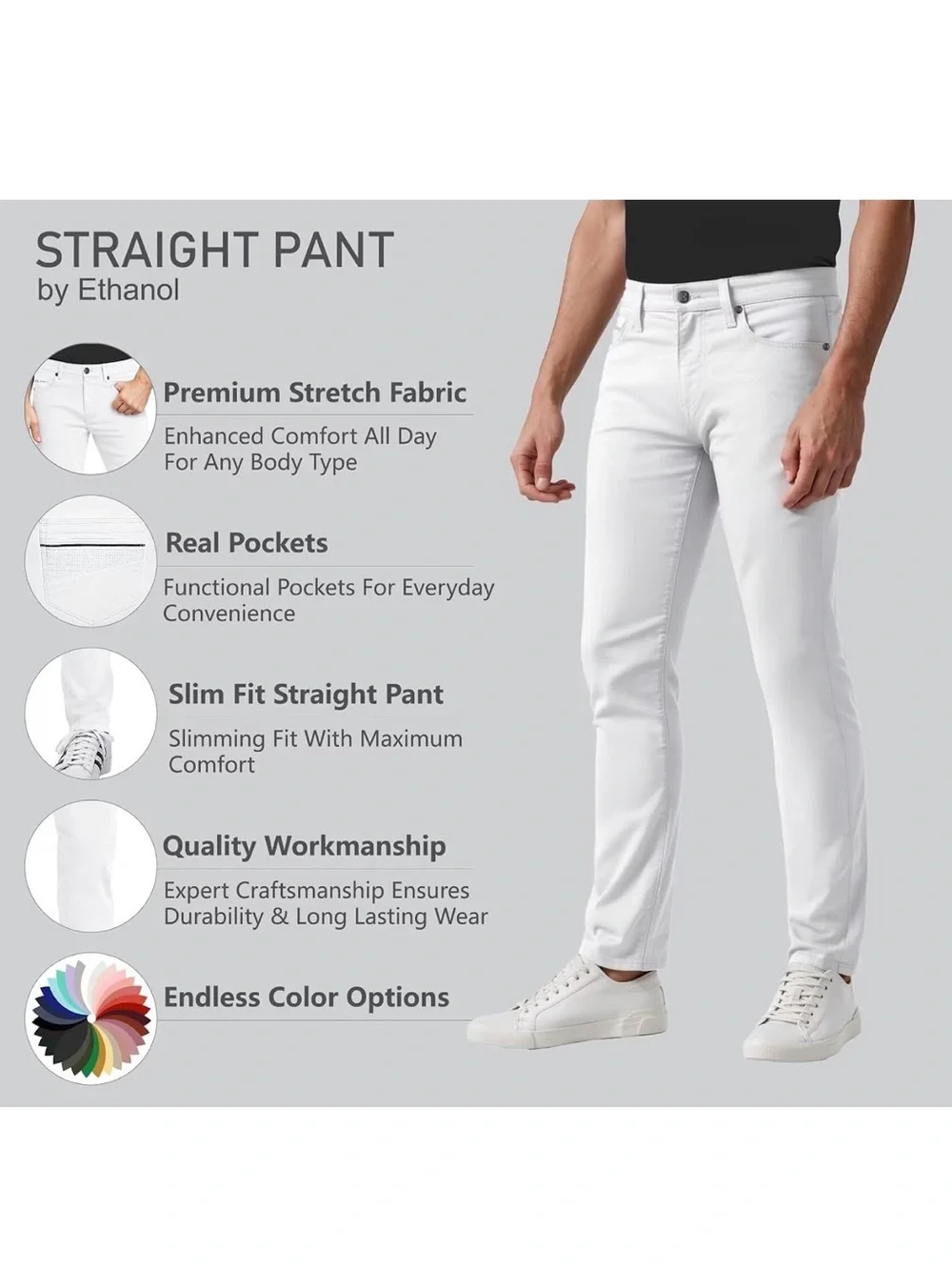 Men's Skinny White Jeans - Clean Slim Fit